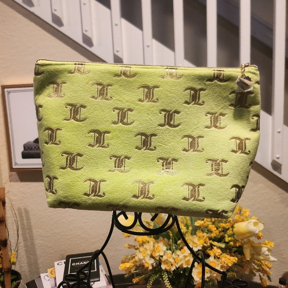 Juicy Couture Velour Velvet Green And Gold Cosmetic Bag